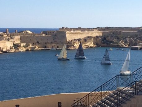 Winsome sailing out of Valetta harbour, Malta.
